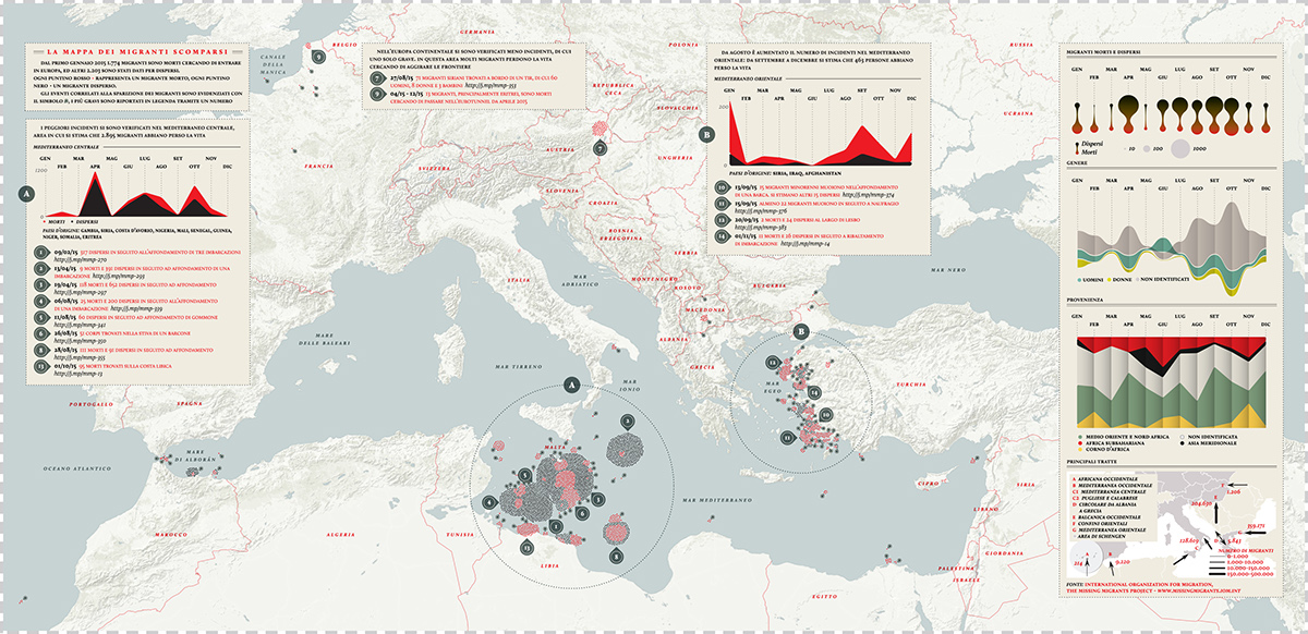 Data data visualization CORRIERE DELLA SERA la lettura missing migrant migrants map infographic information information design cartography data journalism Refugees corriere