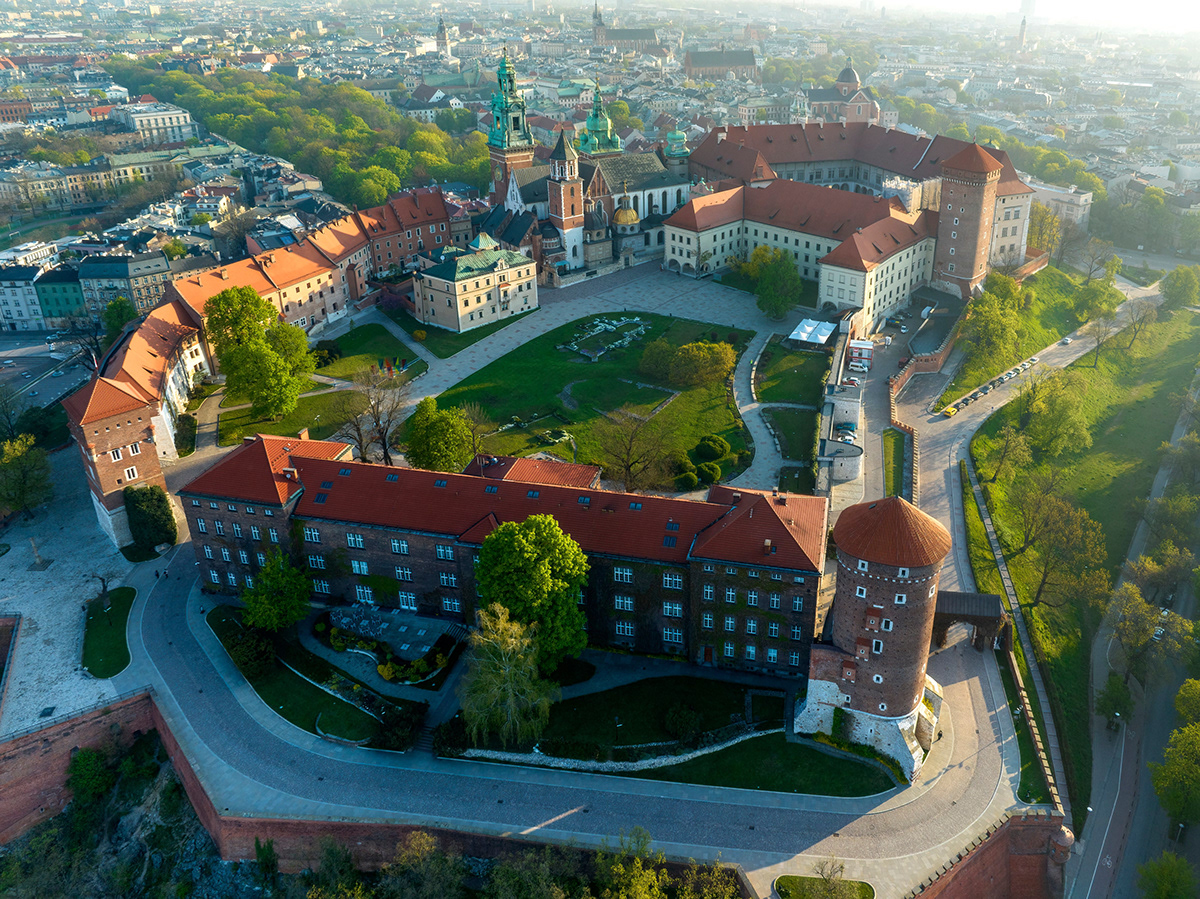 drone krakow poland polska spring Wawel Wawel Castle