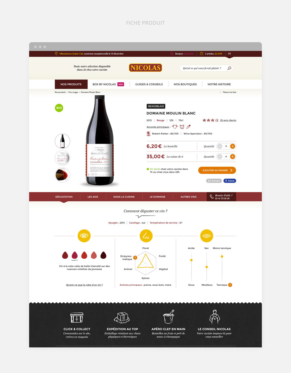Webdesign direction artistique ui design Vins alcool site internet