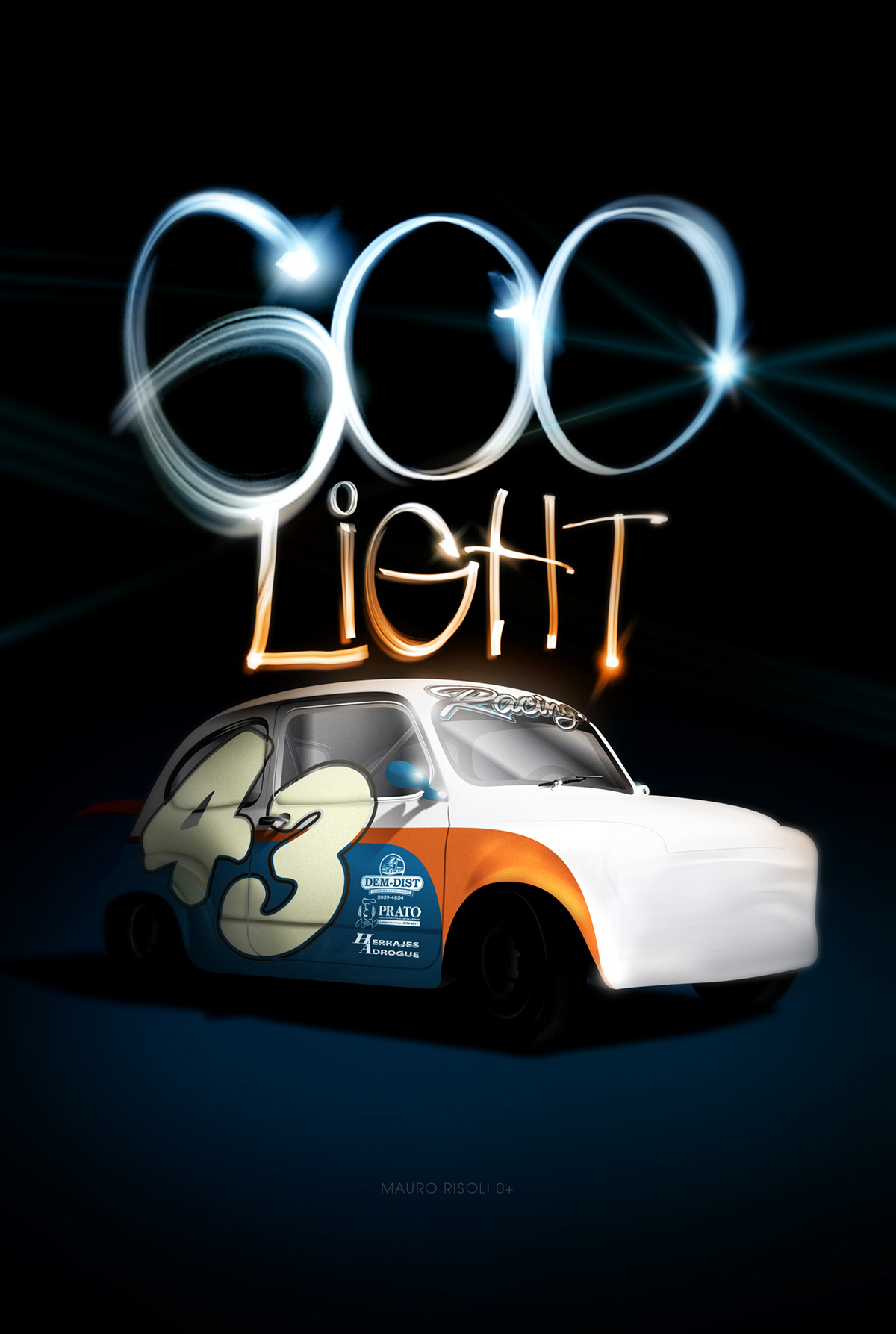 light 600 light Racing car Racing Car tag light light painting race speed Cars fiat fiat 600