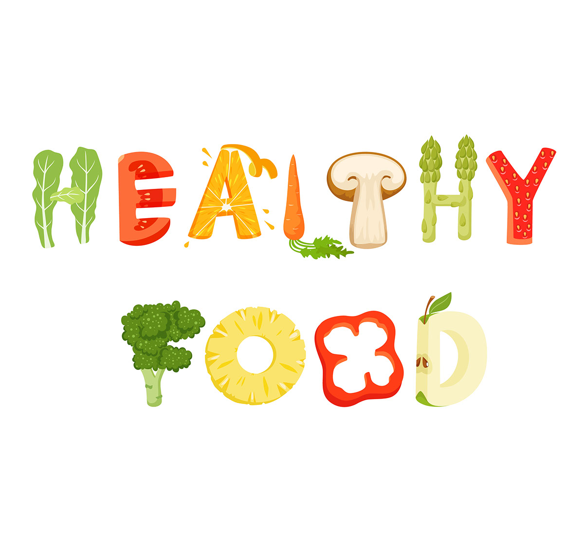 alphabet letter font Food  vegetables fruits