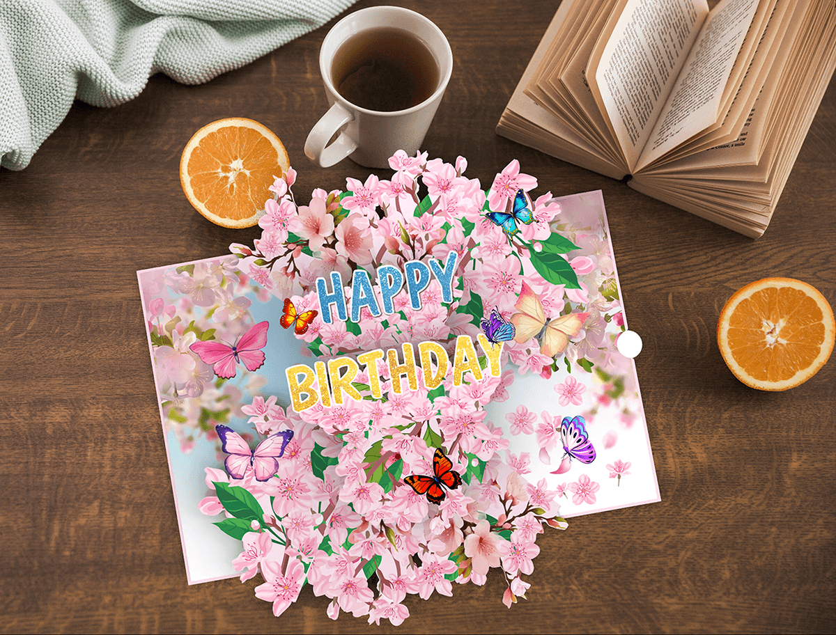 pop-up card pop-up book ILLUSTRATION  Kraft handmade happy birthday Flowers papercraft graphic design  card