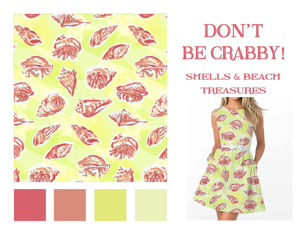 paint gouache pattern Lilly Lilly Pulitzer Pulitzer Crabs Shells Stroll toile watercolor design Project