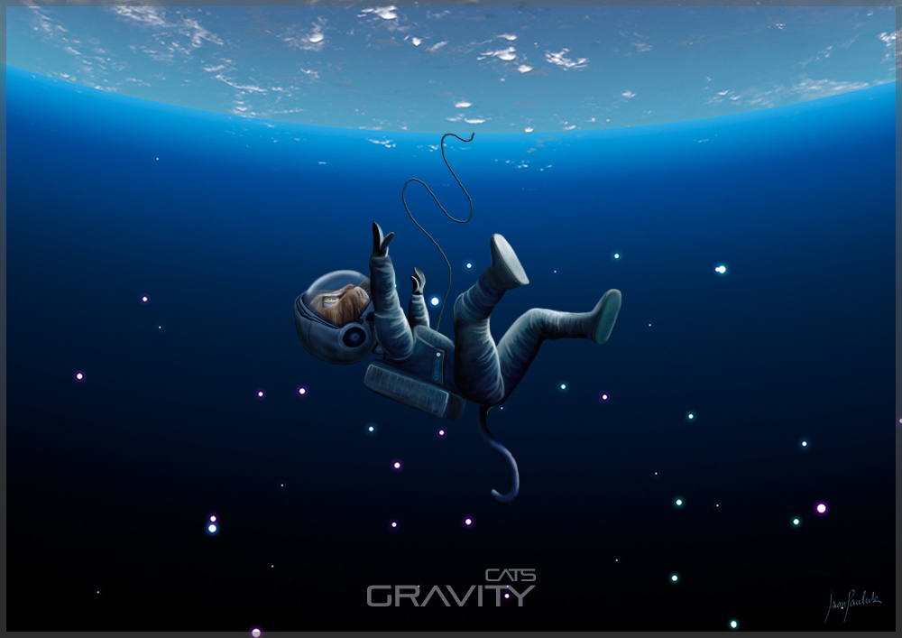 gravity Cat Space  astronauts ivan pawluk digital painting