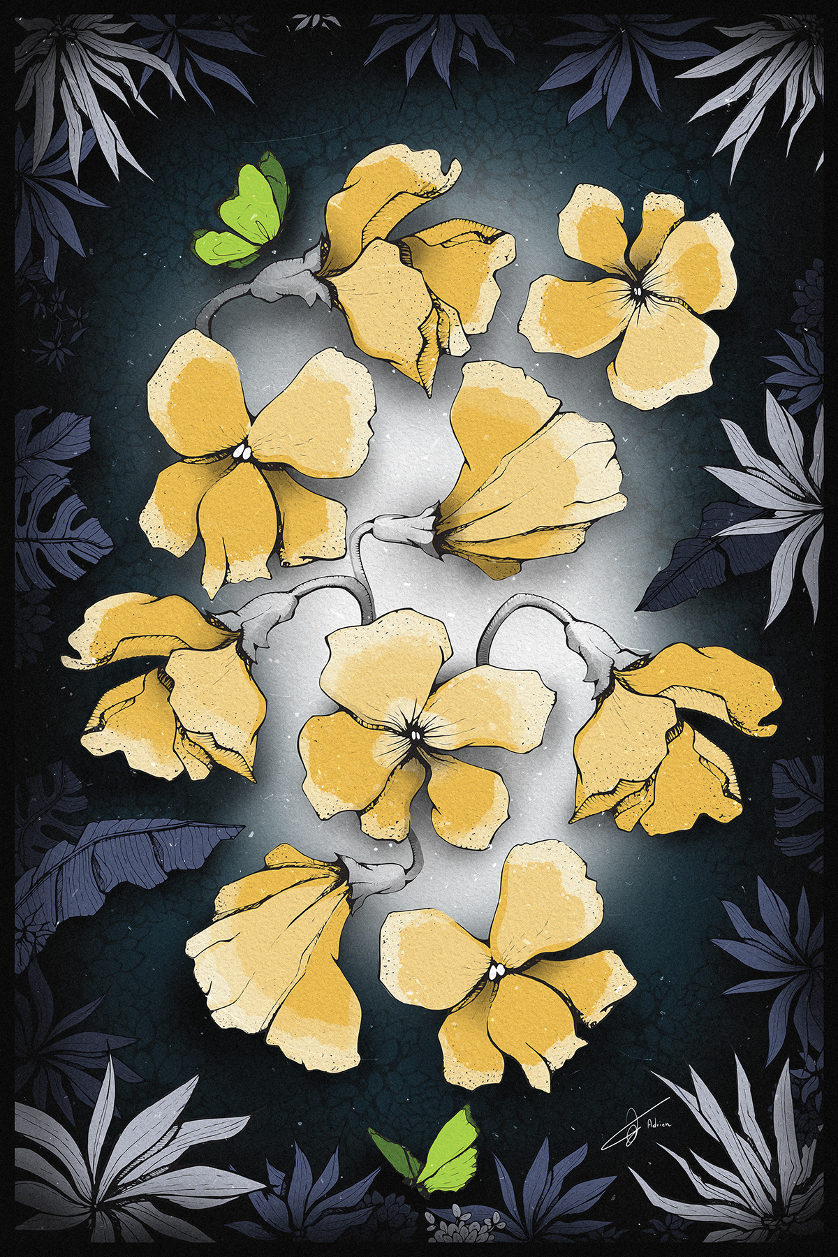 art Digital Art  digital painting Flowers fresco ILLUSTRATION  jungle Nature vector yellow