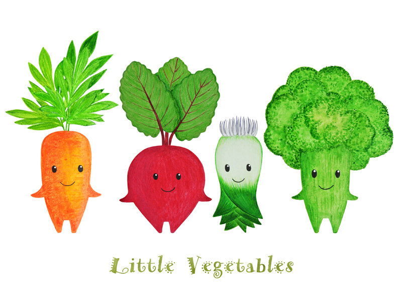 watercolor Hand Painted clipart chatacter personage vegetable