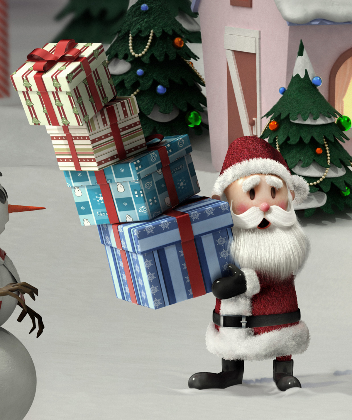 Christmas  santa elf North Pole snow Rudolph reindeer Character  stop motion  fur 3d animation  texturing  3d 3d modeling