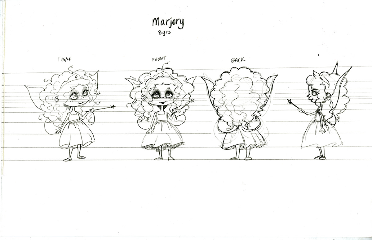 Character design photoshop Illustrator little girl child curly hair Princess fairy costume