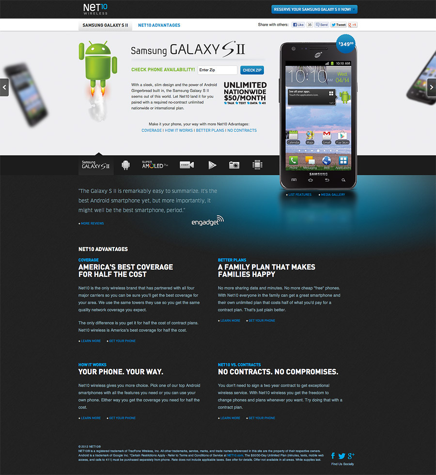 cell phone landing page android