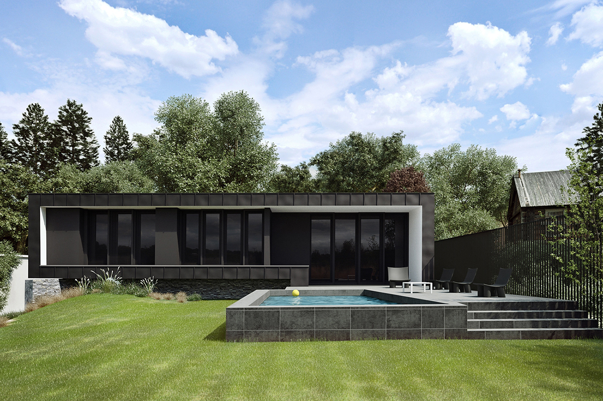 3ds max photoshop exterior Render corona house Pool Evening Day