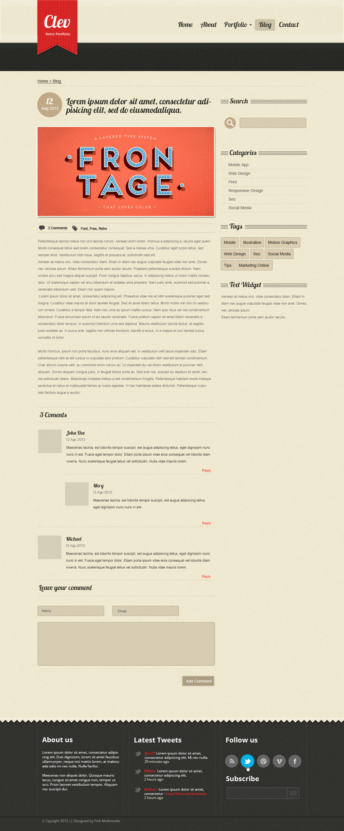 template  portfolio Web design Retro vintage brown