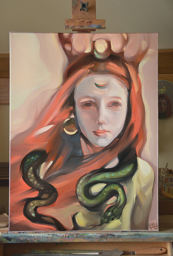 oil on canvas mythology artwork snake goddess suorlovart portrait woman