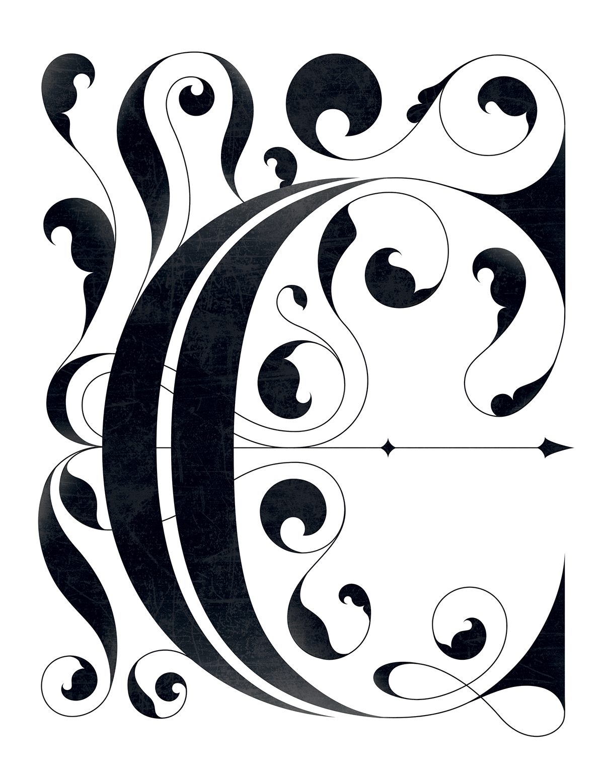 drop  cap bodoni neoclassic ornament elegant lettering letter spenceria vintage old floral Edwardian type black