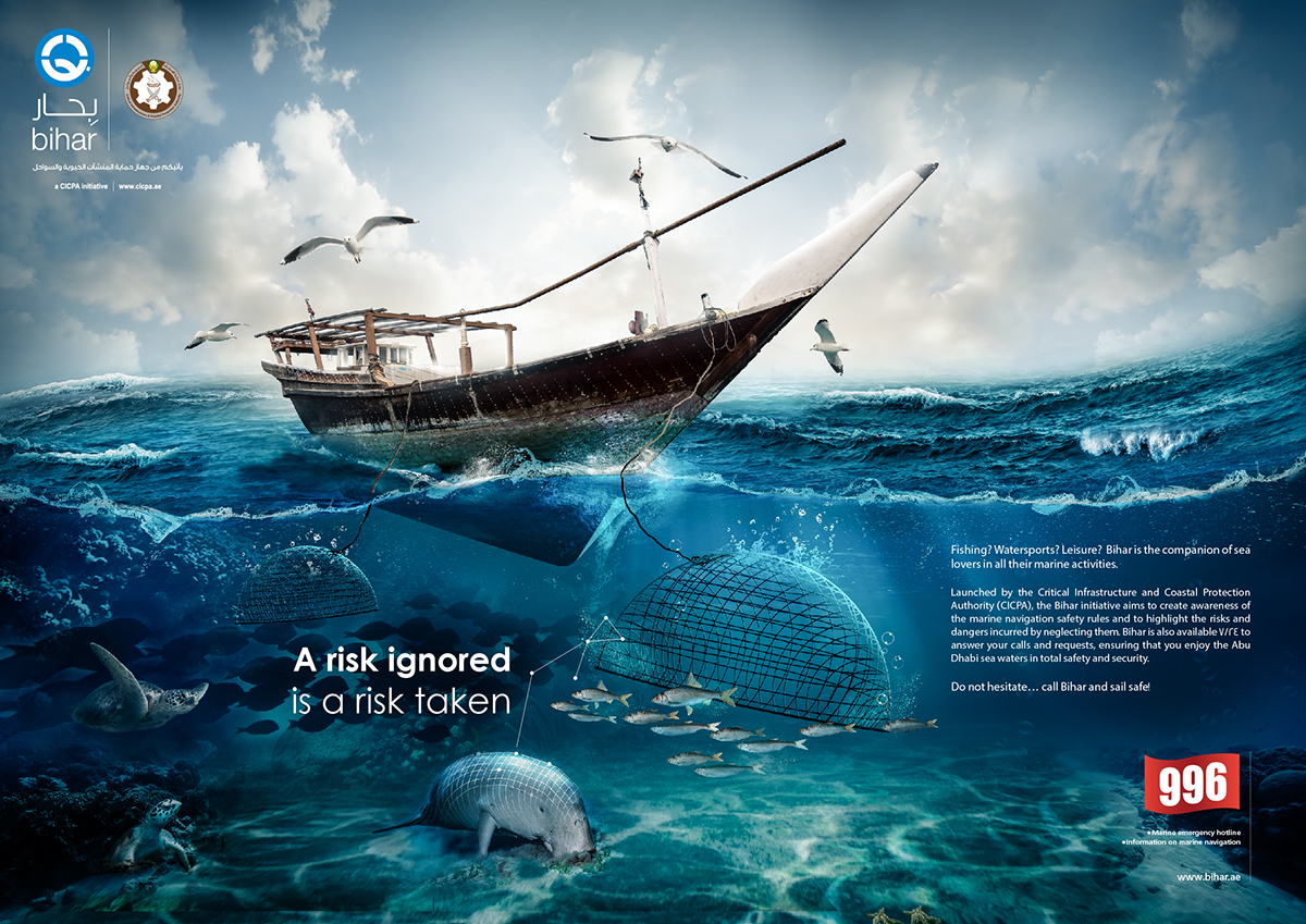 ad design bihar sea marine blue color under water brand visual creative UAE fishing navy campaign