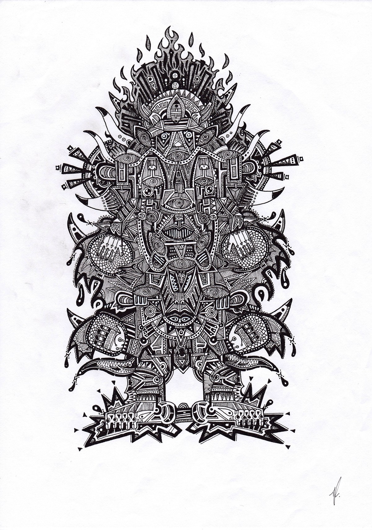 ink monsters medieval old trippy detailed intricate awesome black and white frame small pen