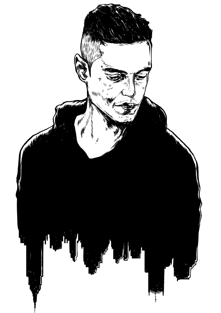 MrRobot Rami Malek elliot alderson fanart art digital people tv series poster ink on paper