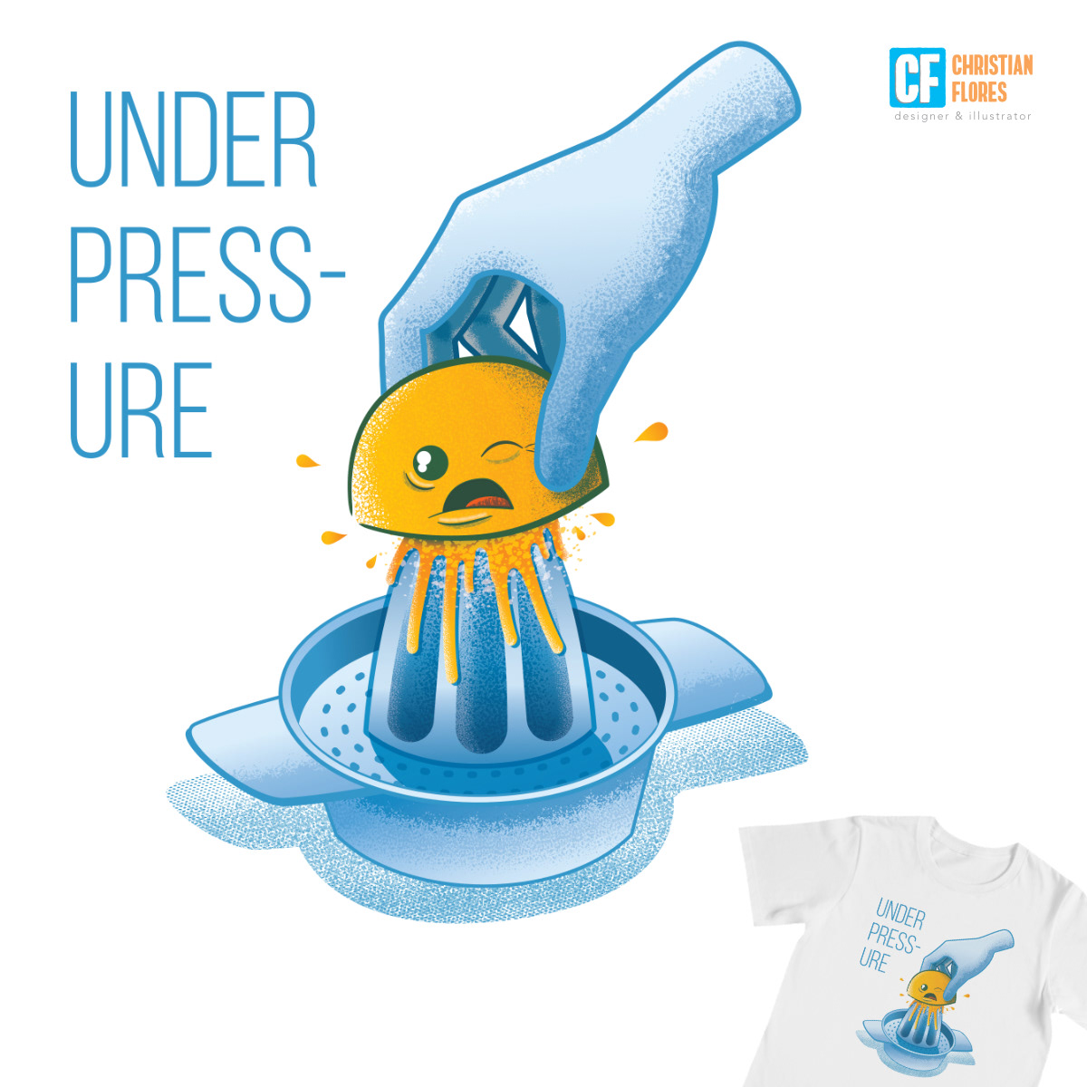 orange Threadless tshirt under pressure squeeze juice Juicer product design