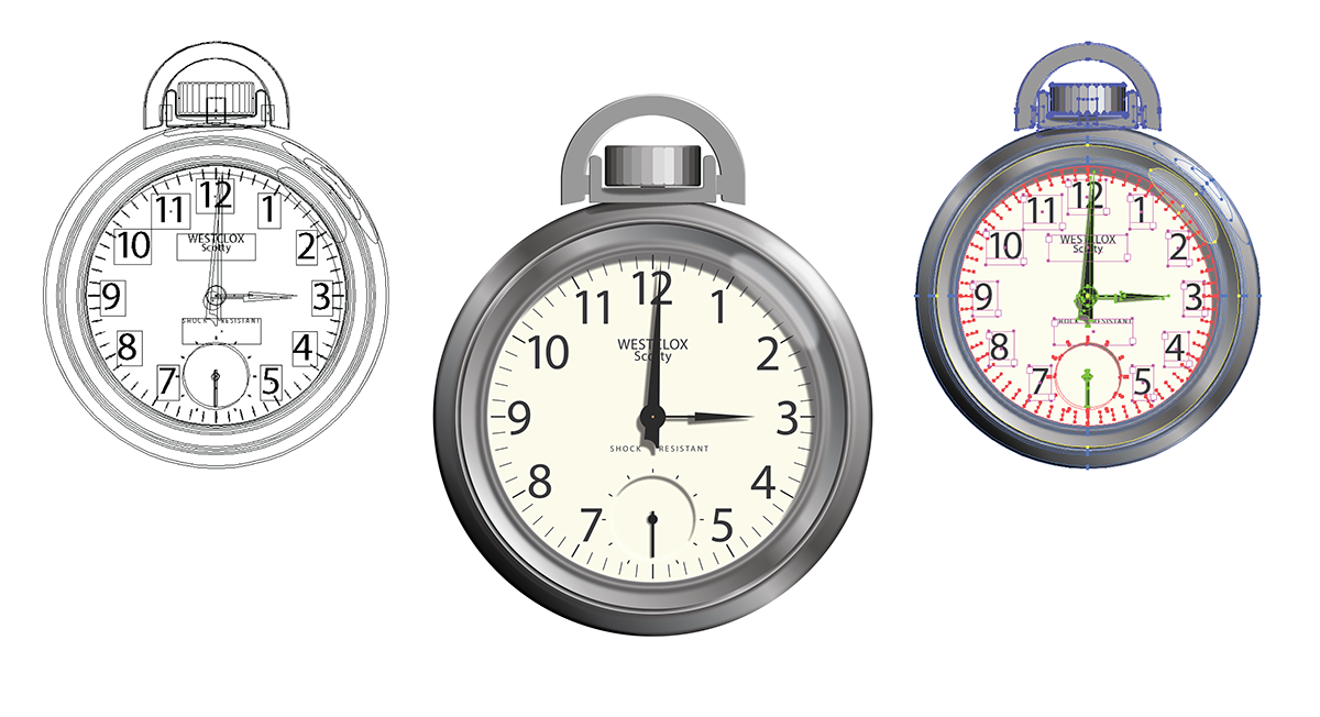 Westclox Scotty Illustrator pocketwatch Vector Watch timepiece photorealistic Advertising  Mockup sketches watch
