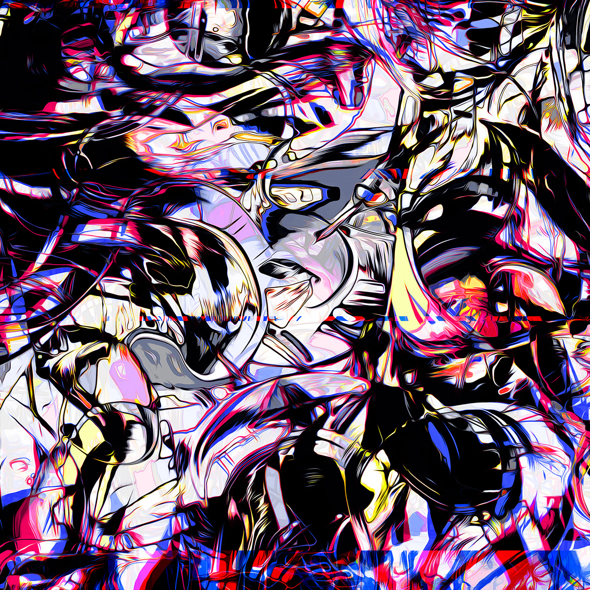 3D abstract flow Glitch neon paint shape Smudge