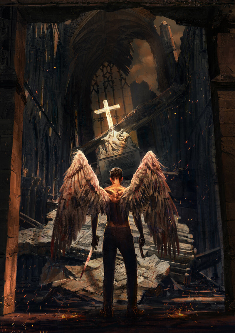 angel book cover digital painting epic fantasy fight
