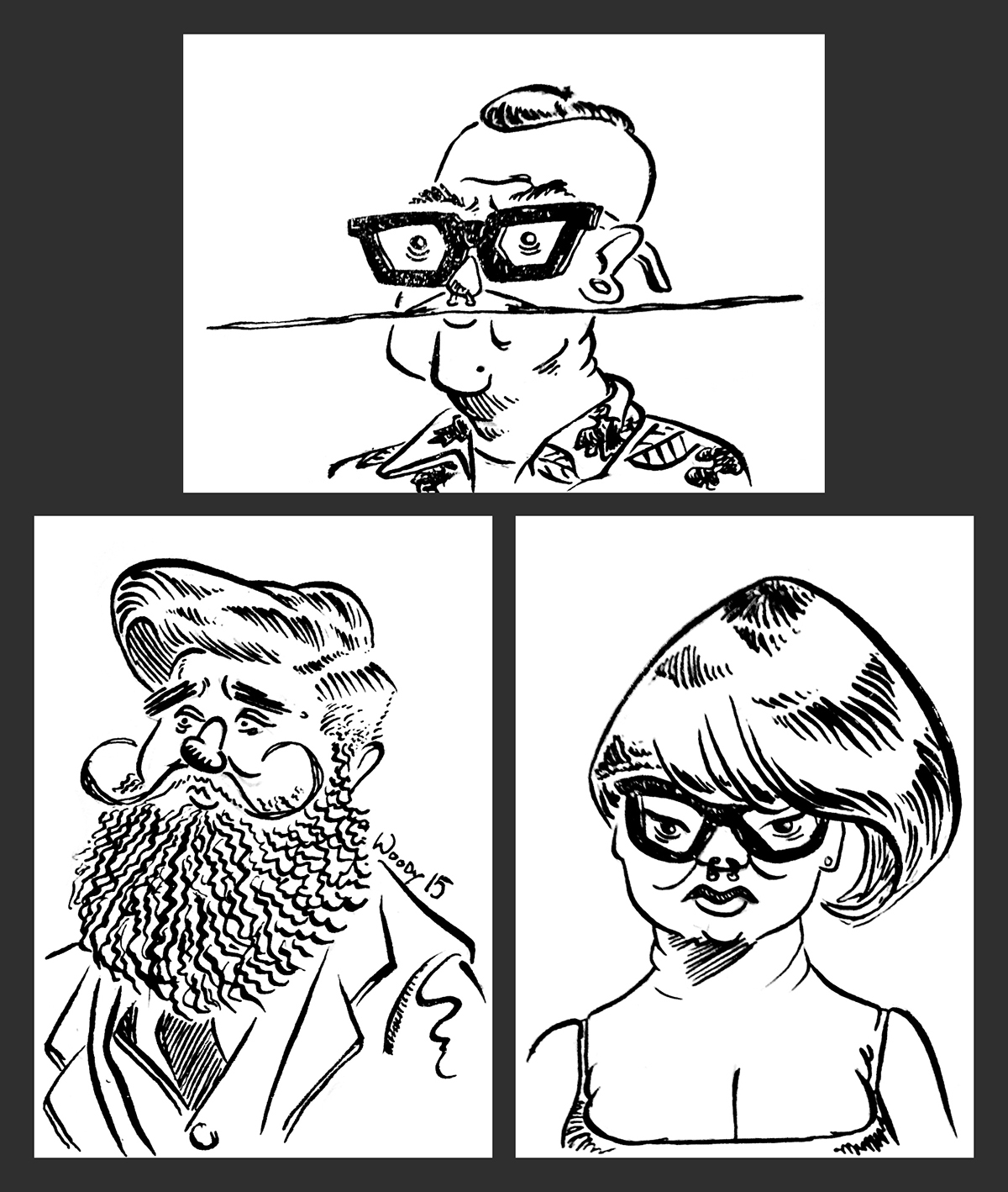caricatures ink Pen & Ink pencil unflattering portraits