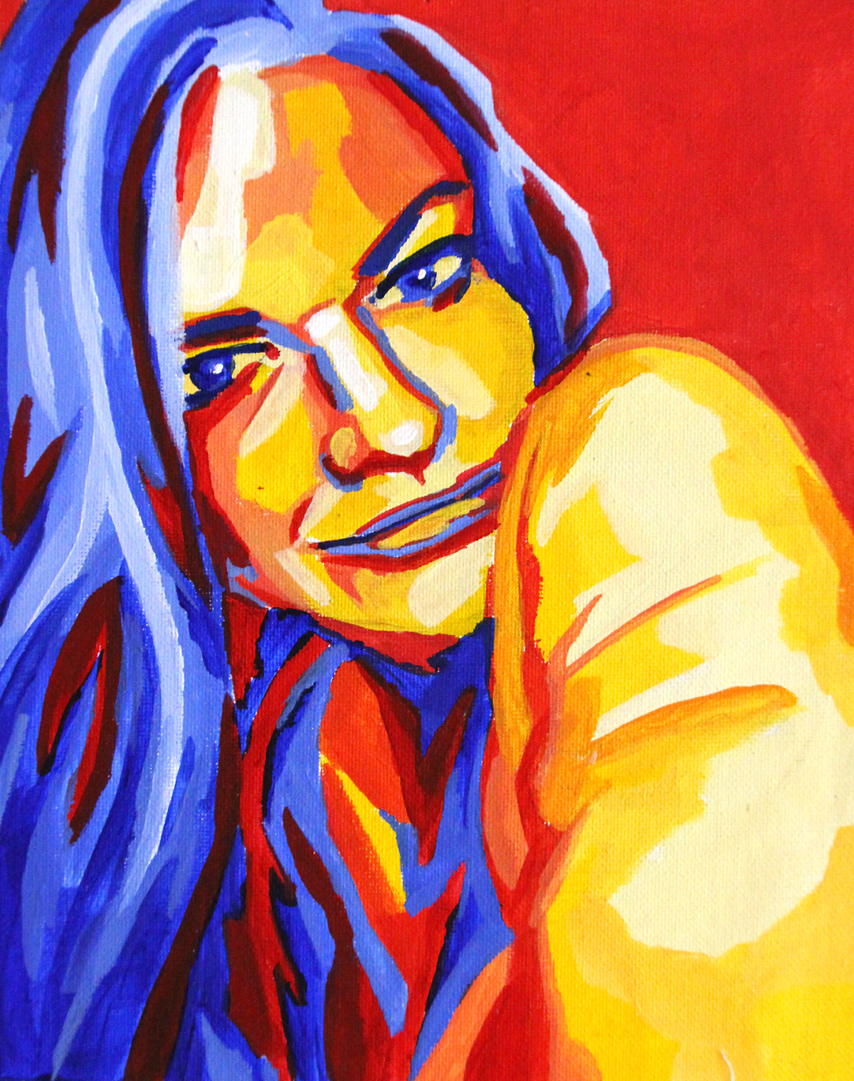 self portrait saturated color shapes acrylic paint selfie