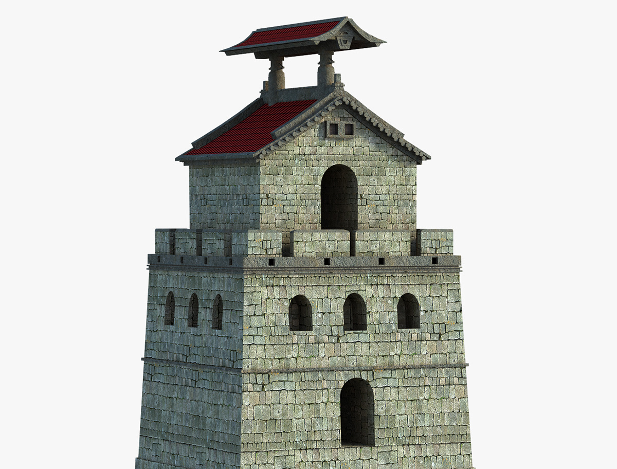 3D Castle CGI fantasy japanese manga Render river towers