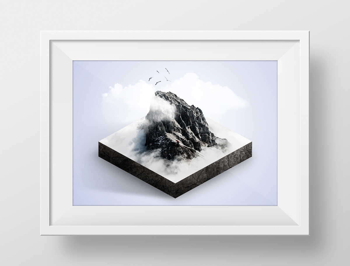 surreal composition photoshop Isometric mountains Landscape wallpaper retouching  fantasy