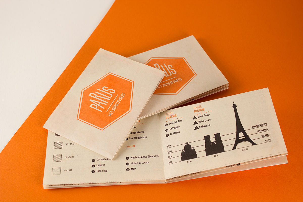 Travel folder silk screen Paris Fear of Heights notre-dame eiffel tower Topographic map Altitude
