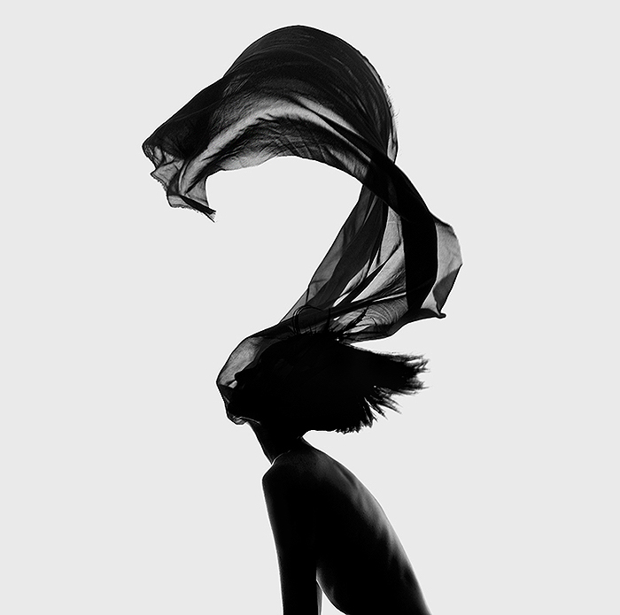 conceptual surreal black and white model portrait woman Veil Silhouette nude retouch pastel figure DANCE  