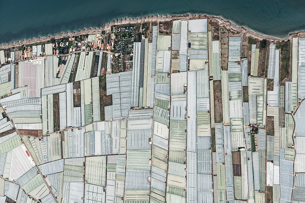 Aerial Luftaufnahme spain Greenouse Cultivation andalusia vegetable fruits sea Patterns