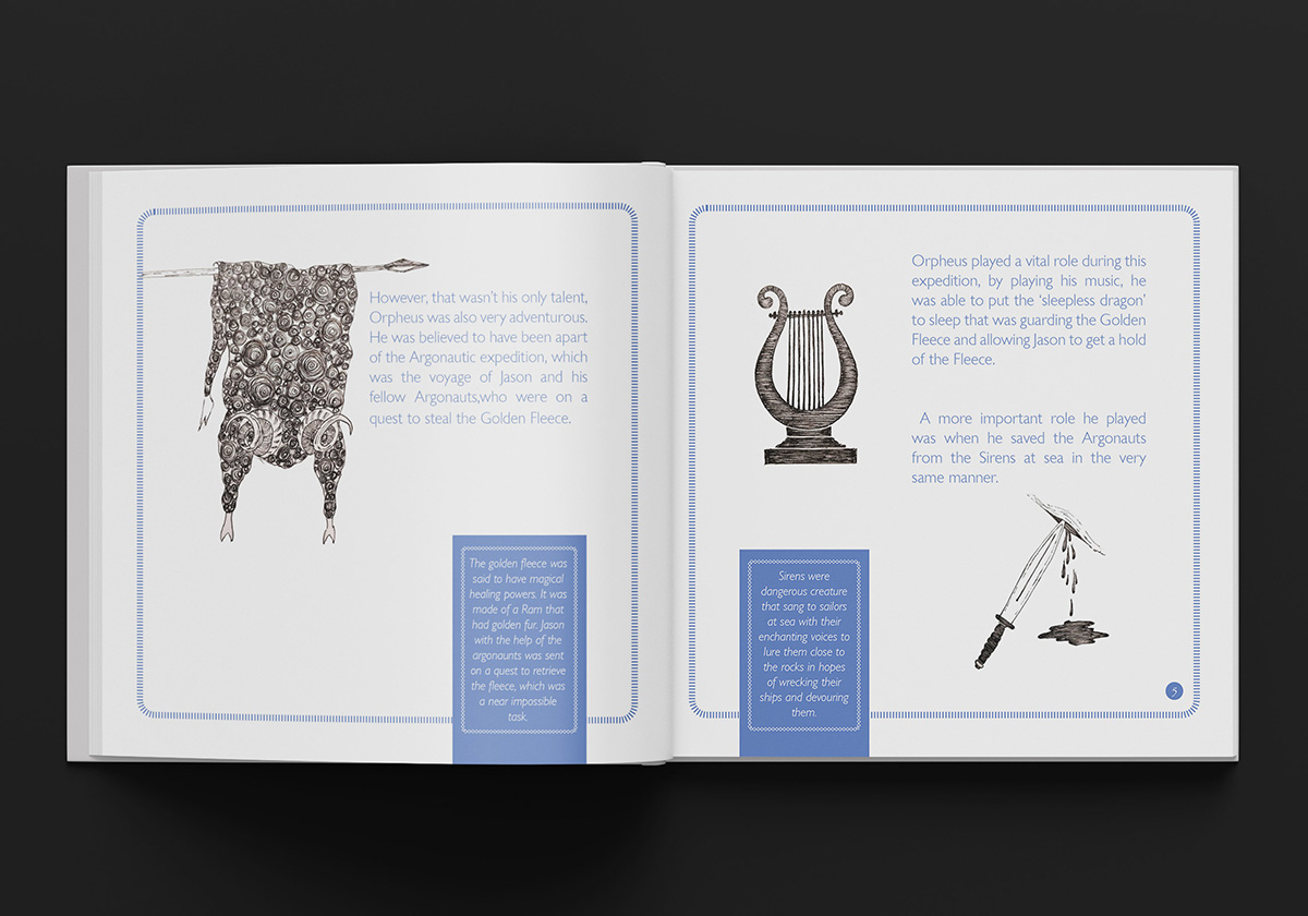 bed time story book design children's story book design Eurydice greek greek mythology illustrated illustrations orpheus