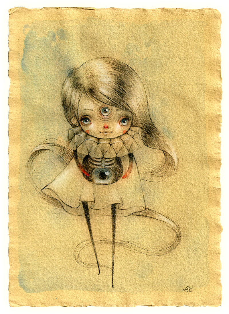 Original pop surrealism ania tomicka cute sweet graphite pencil surreal Melancholy colorfull