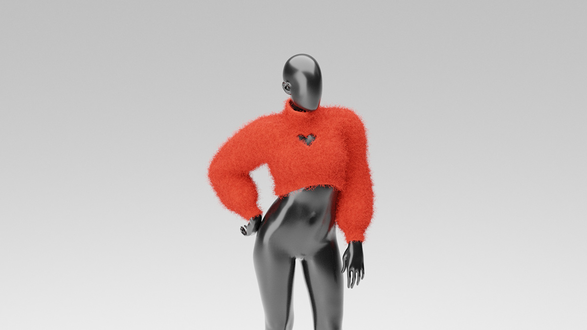blender 3D clothing design Fashion  orange fuzzy fabric Clothing