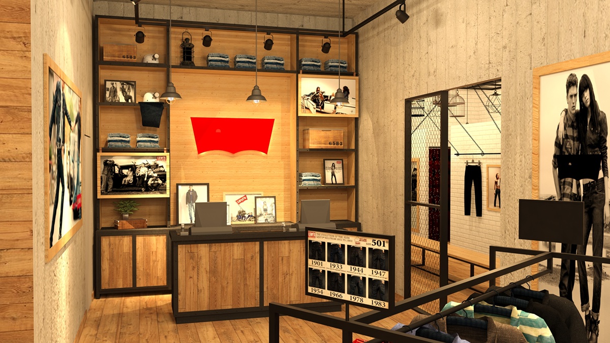 levis levi's tienda conceptual concepto Mina comercial diseño interiores jeans Denim