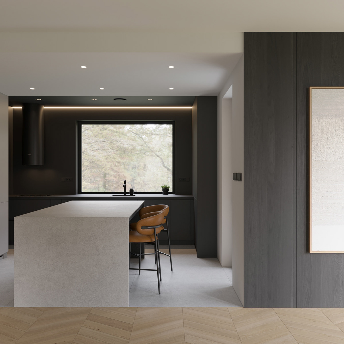 3D archviz black CGI corona Interior interior design  kitchen Render visualization