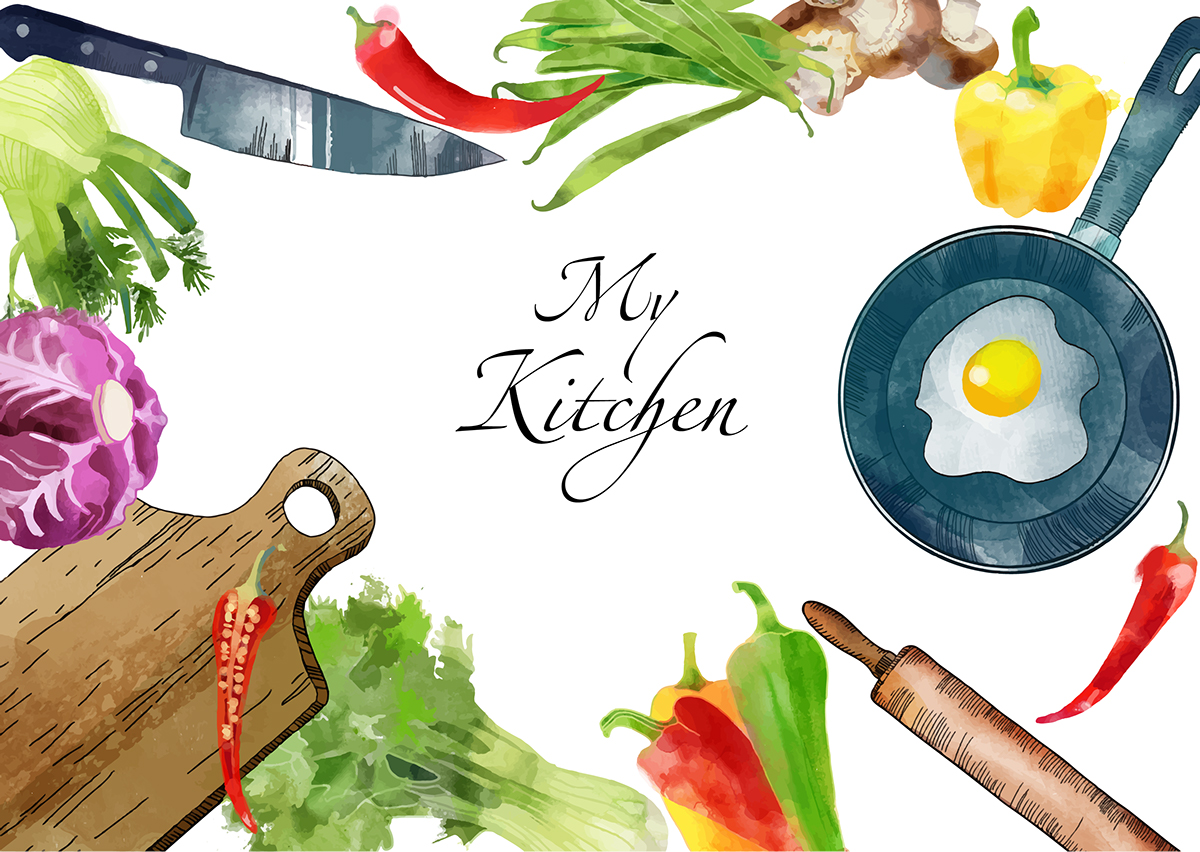 kitchen watercolor cooking Food 