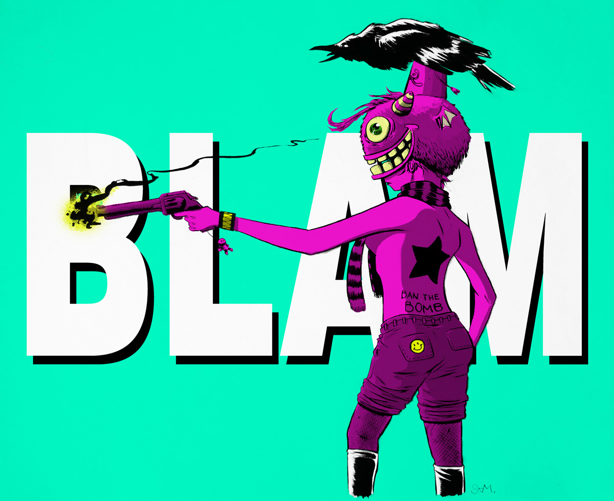 lsd girl Gun raven psychedelic blam boom shot weird bizarre surreal mask monster