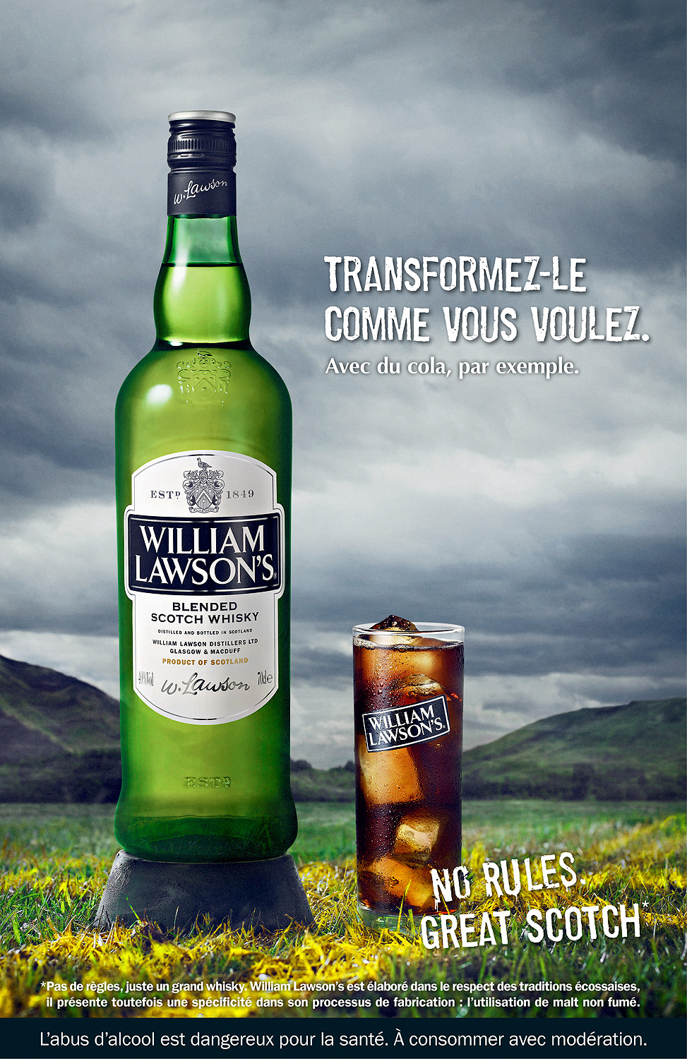 Packshot william lawson's bottle glass fresh ice scotland Highlands Whisky alcool inspire