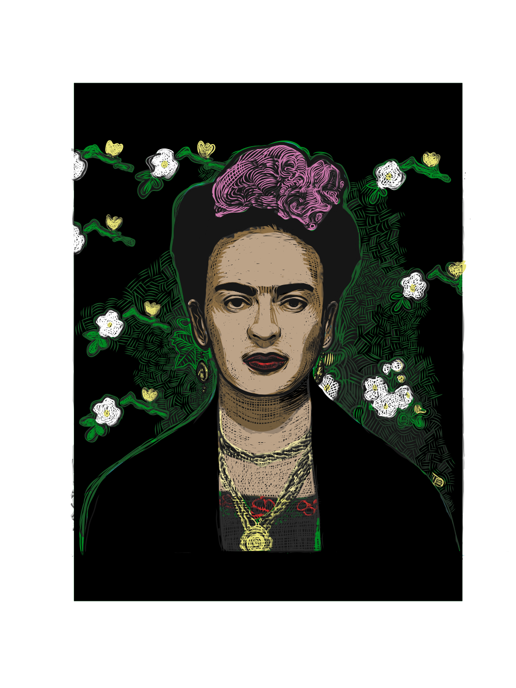 adobedraw frida artist hispanic feminist portrait vector art mexico kahlo diego rivera