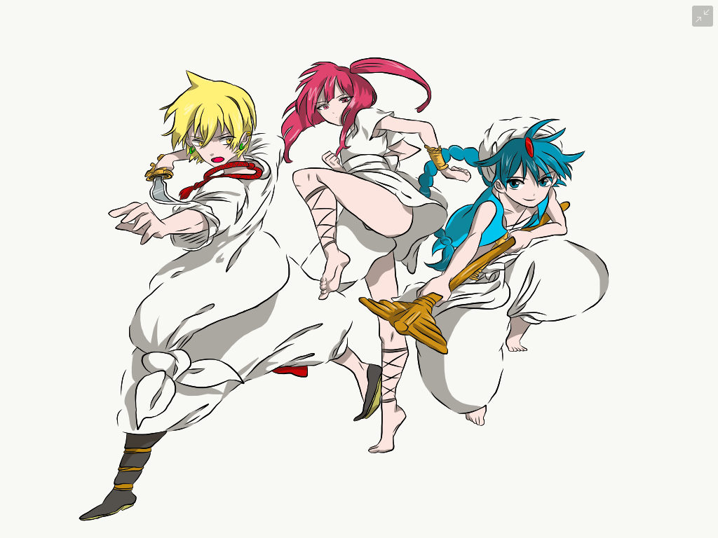 anime manga Magi aladdin alibaba morgiana fantasy ruhk otaku blonde pink blue fighting Magic   Supernatural fantasy labyrinth Sword staff pop art fan Drawing  ILLUSTRATION 