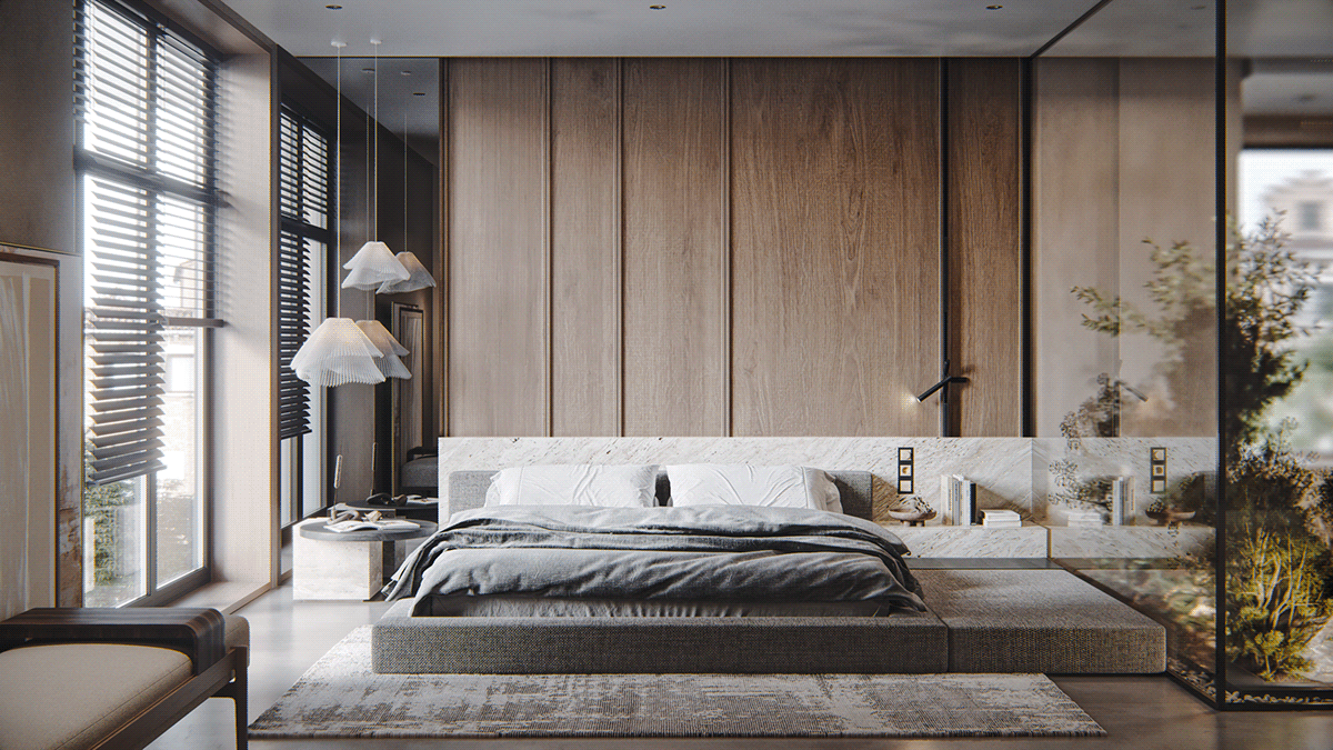 mood board natural cozy bedroom Interior corona architecture visualization kitchen living room