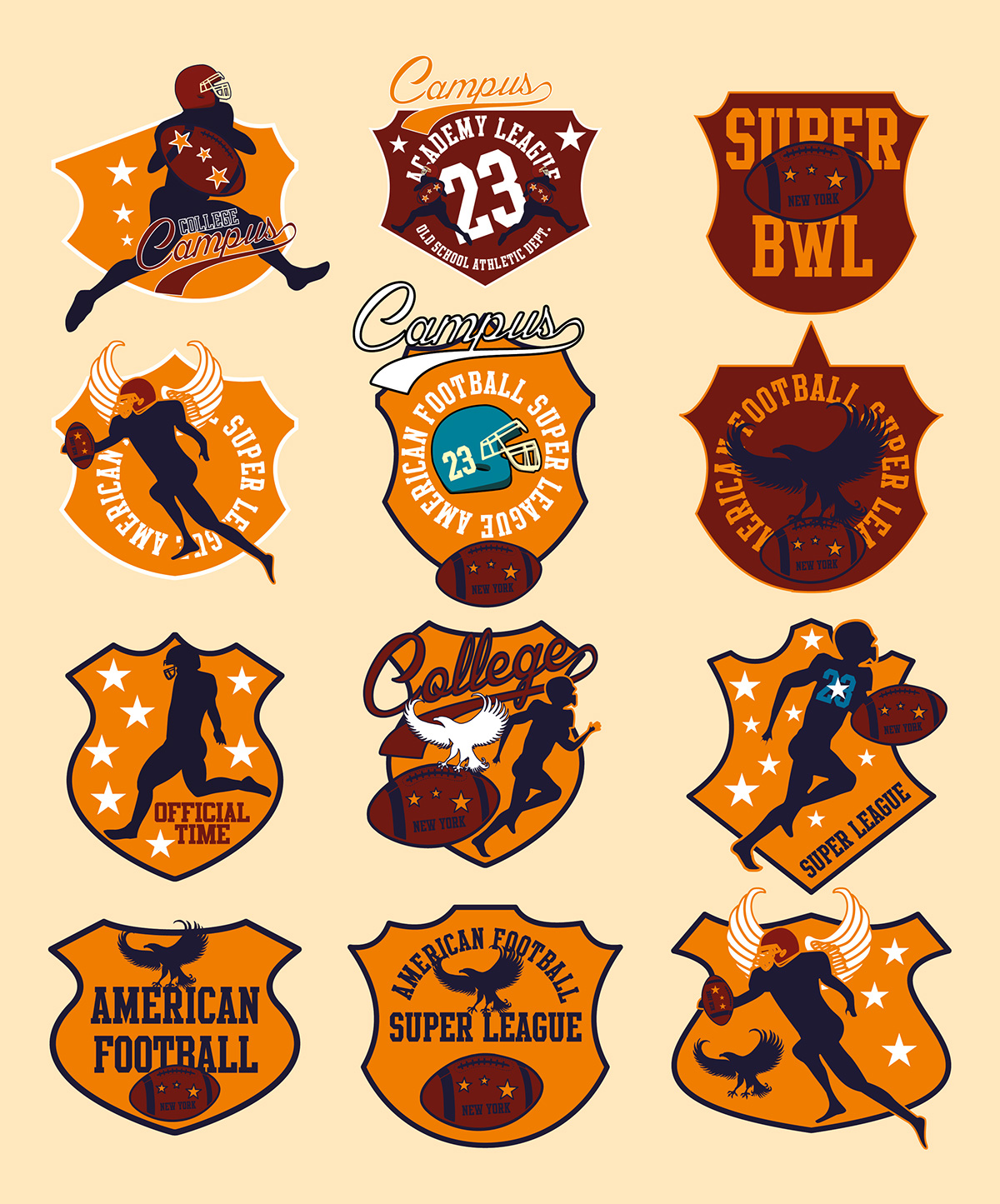 badge shield Embroidery american old school Retro department wings birds tail ball new academy vector