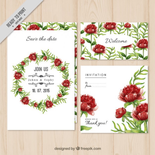 watercolor cards floral Nature trendy Love party Invitation ready to print flyer greeting's card free vector hand-drawn