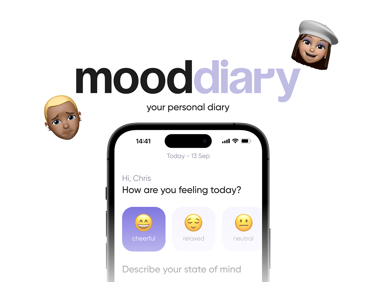 iOS app design mental health mood mental journaling diary design purple memoji UI UX design UI UX concept