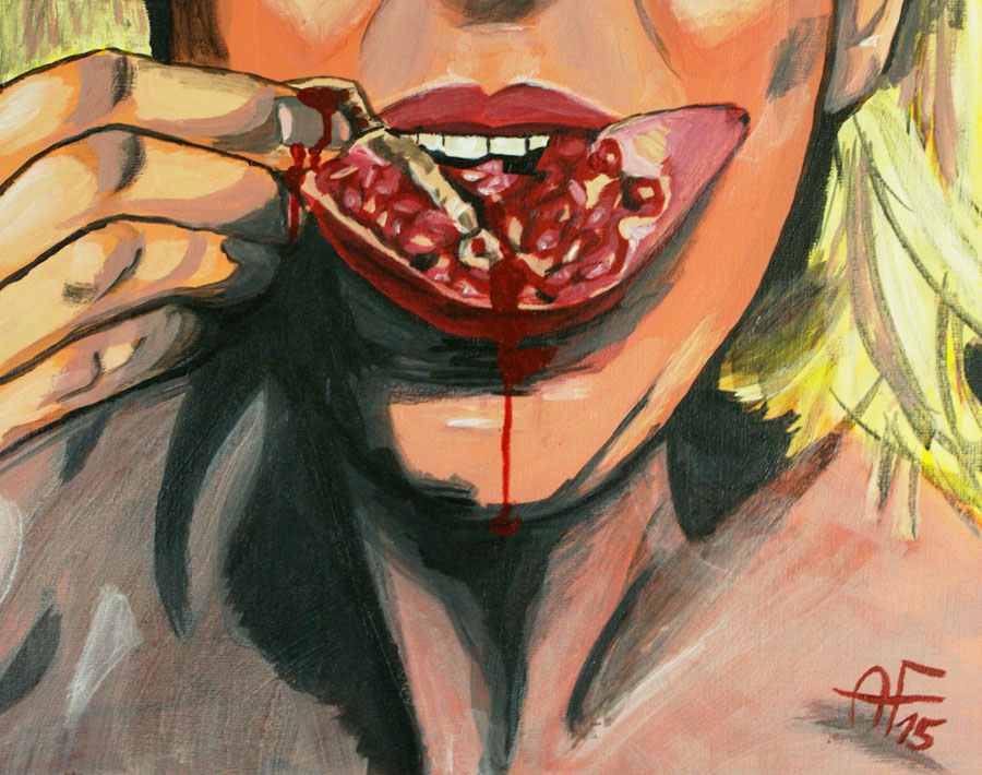 woman Fruit pomegranate lips juice detail