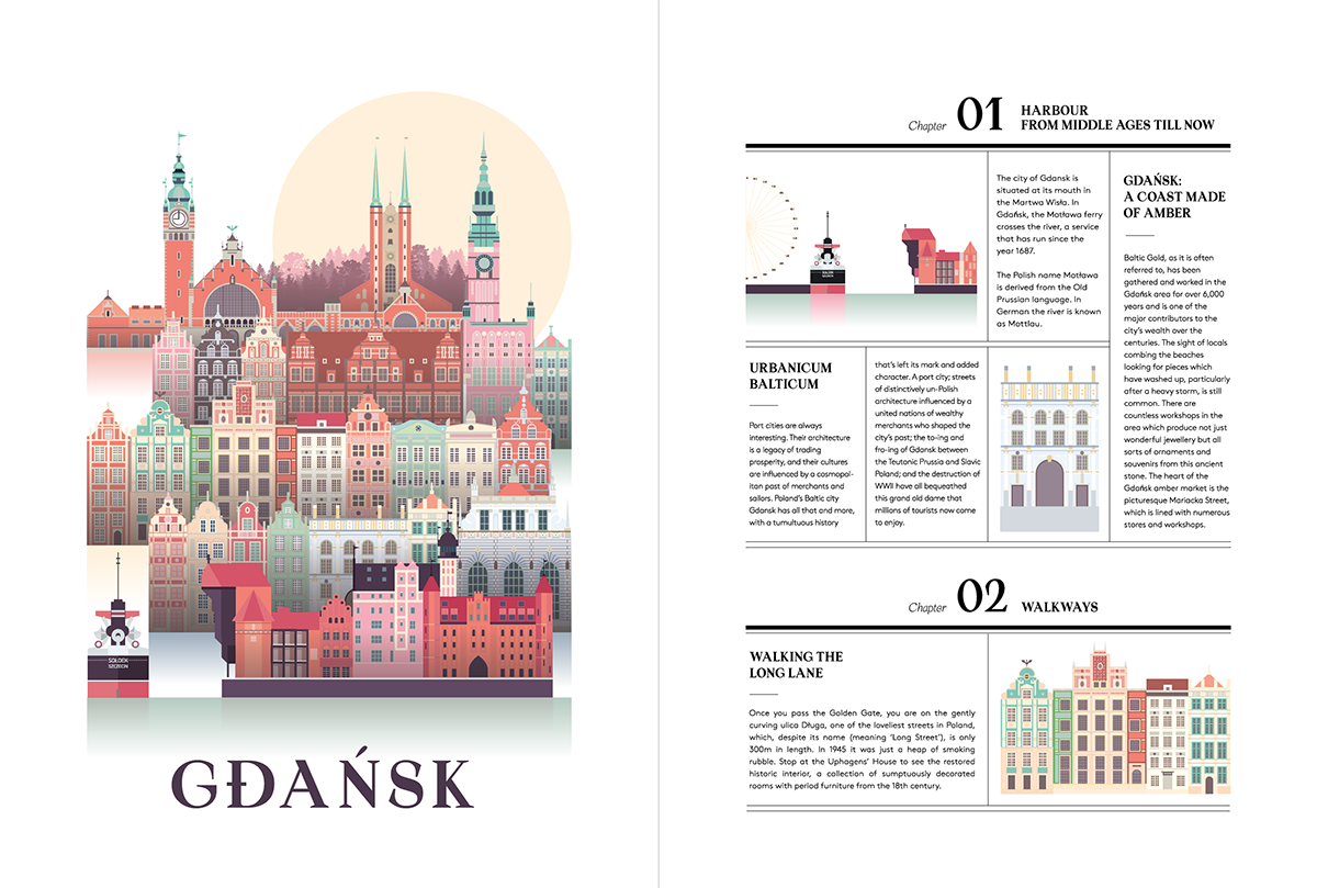 poster Layout ILLUSTRATION  poland Gdansk architecture Travel Guide buildings colour