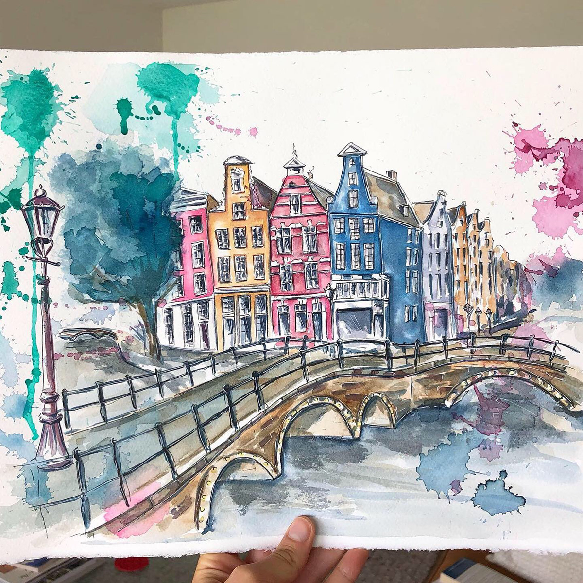 watercolor art commission art Amsterdam canals watercolor amsterdam whimsical art city painting architecture art city art Editorial Illustration watercolor illustration