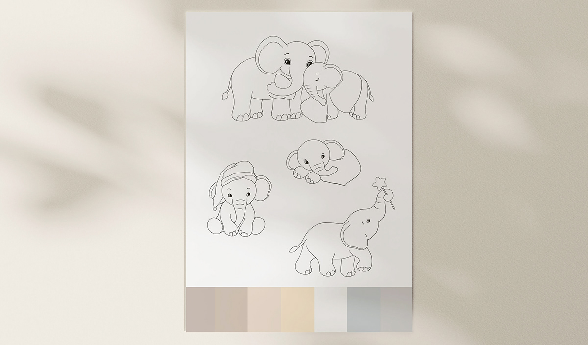 baby elephant textile surface design watercolor kids illustration wall art kidswear children illustration
