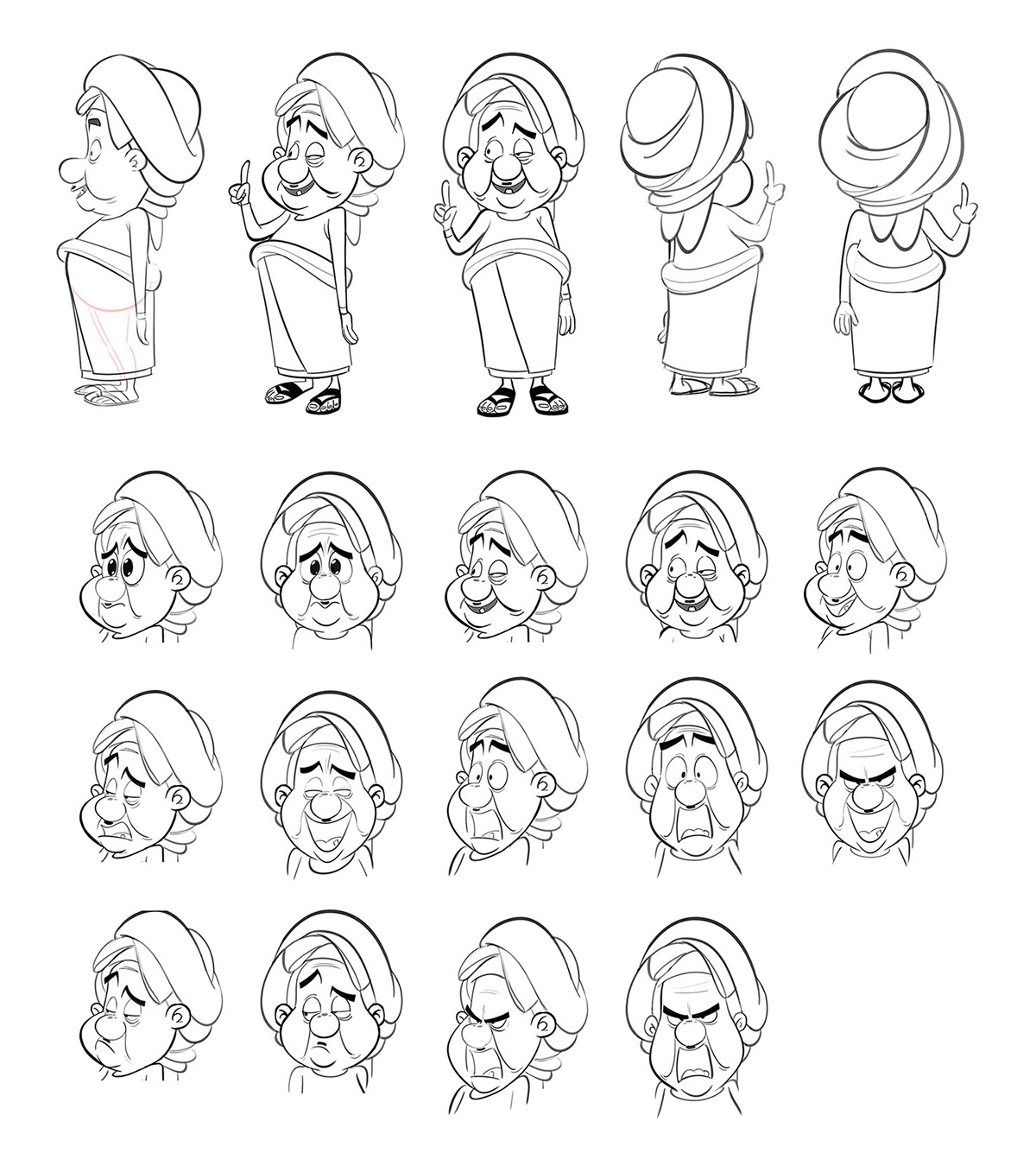 Arab characters art direction  Character design  character turnaround emarati animation facial expressions Model Sheet